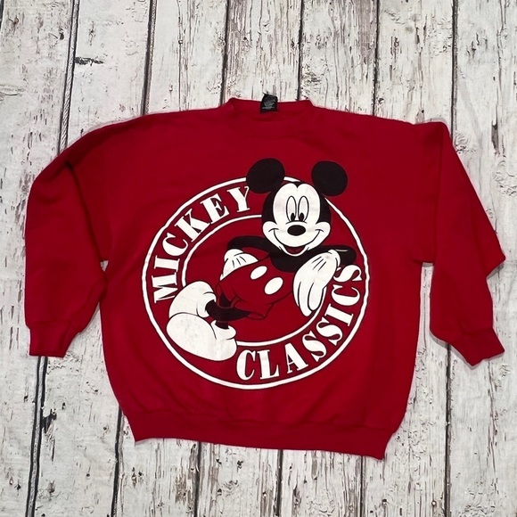 Mickey Mouse Vintage Classic Disney World Cartoon Red 90s Crewneck Sweatshirt - Picture 1 of 5